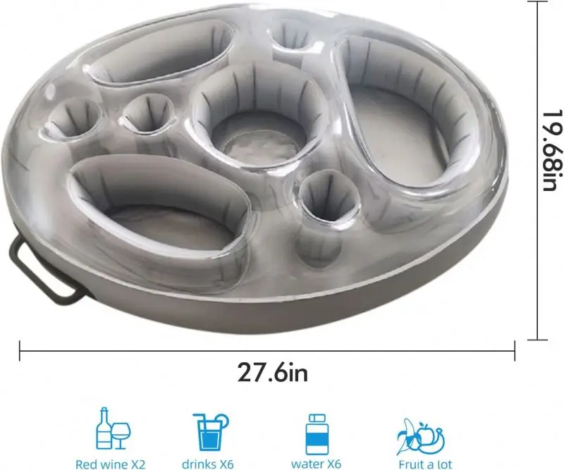 Inflatable Floating Drink Holder , Pool Drink Food Float Tray with 8 Holes Large Capacity for Hot Tub