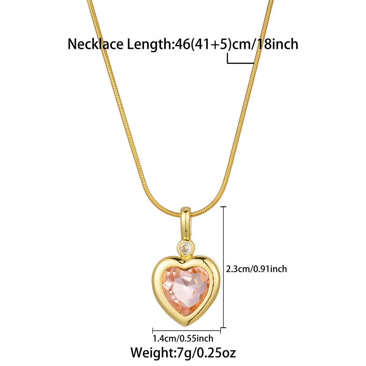 Dainty Stainless Steel Gold Plated Crystal Heart Charms Necklace Waterproof Heart Pendant Fashion Jewelry Necklaces For Women