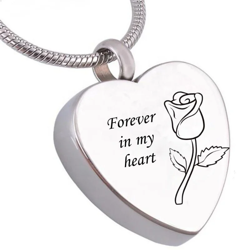 Always in My Heart Commemorative Family Relatives Ashes Pendants 925 Sterling Silver Mom Cremation Heart Shaped Ash Urn Pendant