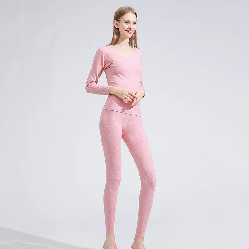 
2021 Seamless Thermal Underwear Female Double-Sided Plus Velvet Thickening Self-Heating Autumn Clothes Long Pants Suit 