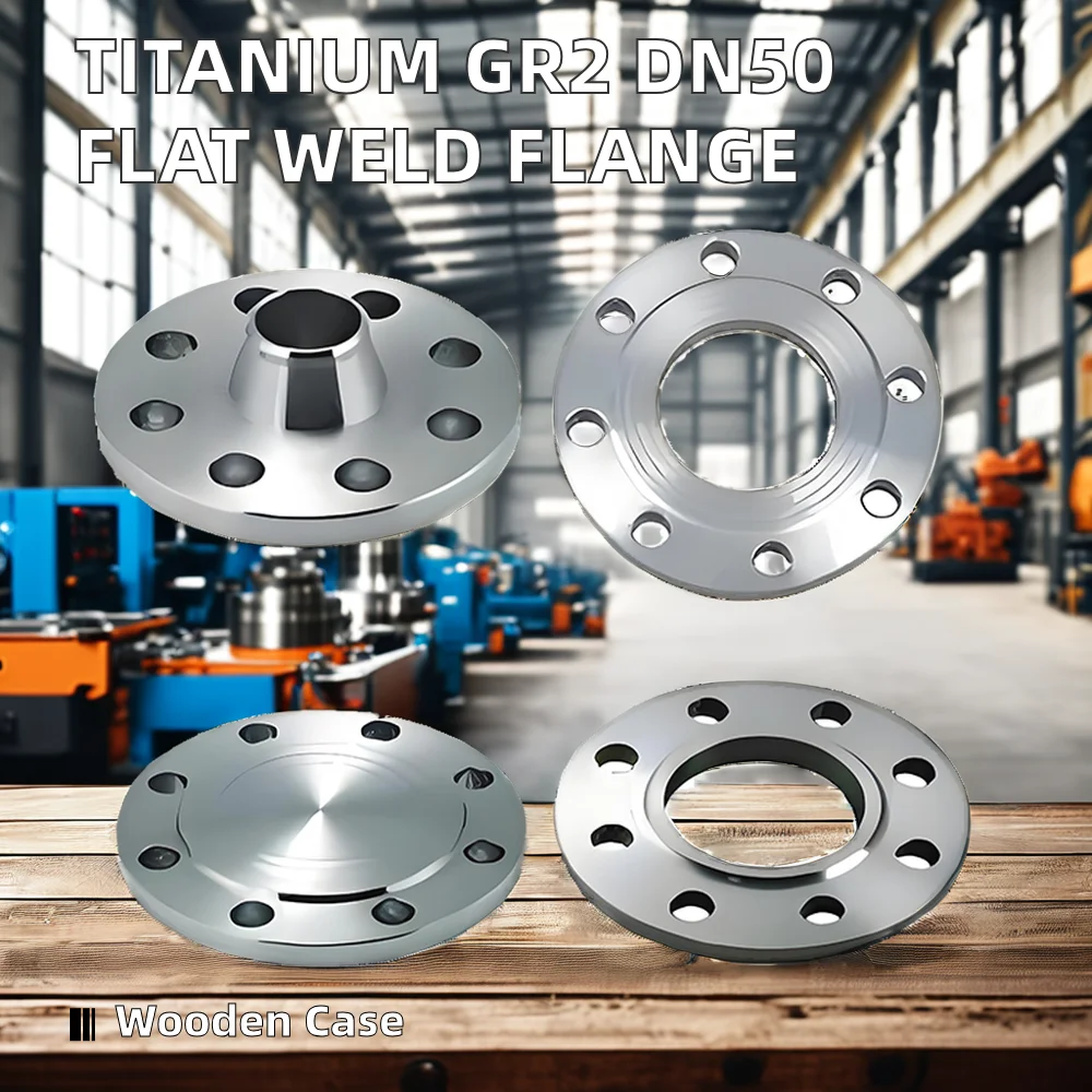 ANSI ASME DIN ISO Compliant Titanium GR2 DN50 Plate Flat Welding Flange with Pipe Connection