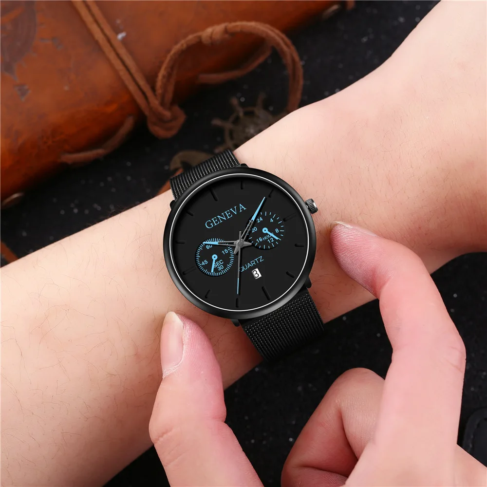Wholesale fashion simple design men geneva mesh watch quartz wristwatches
