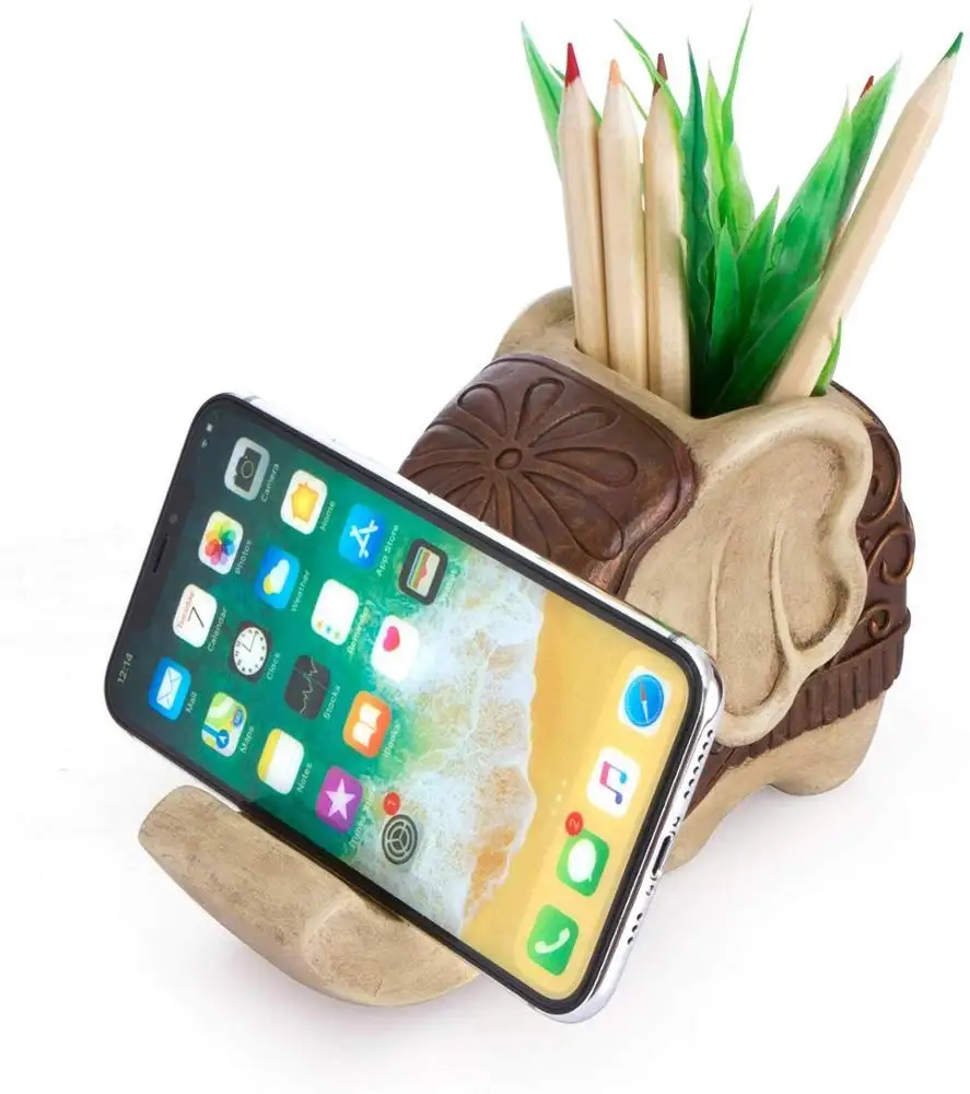 
Pen Pencil Holder with Phone Stand Resin Elephant Shaped Pen Container Cell Phone Stand for Office Desk Home Decorative 