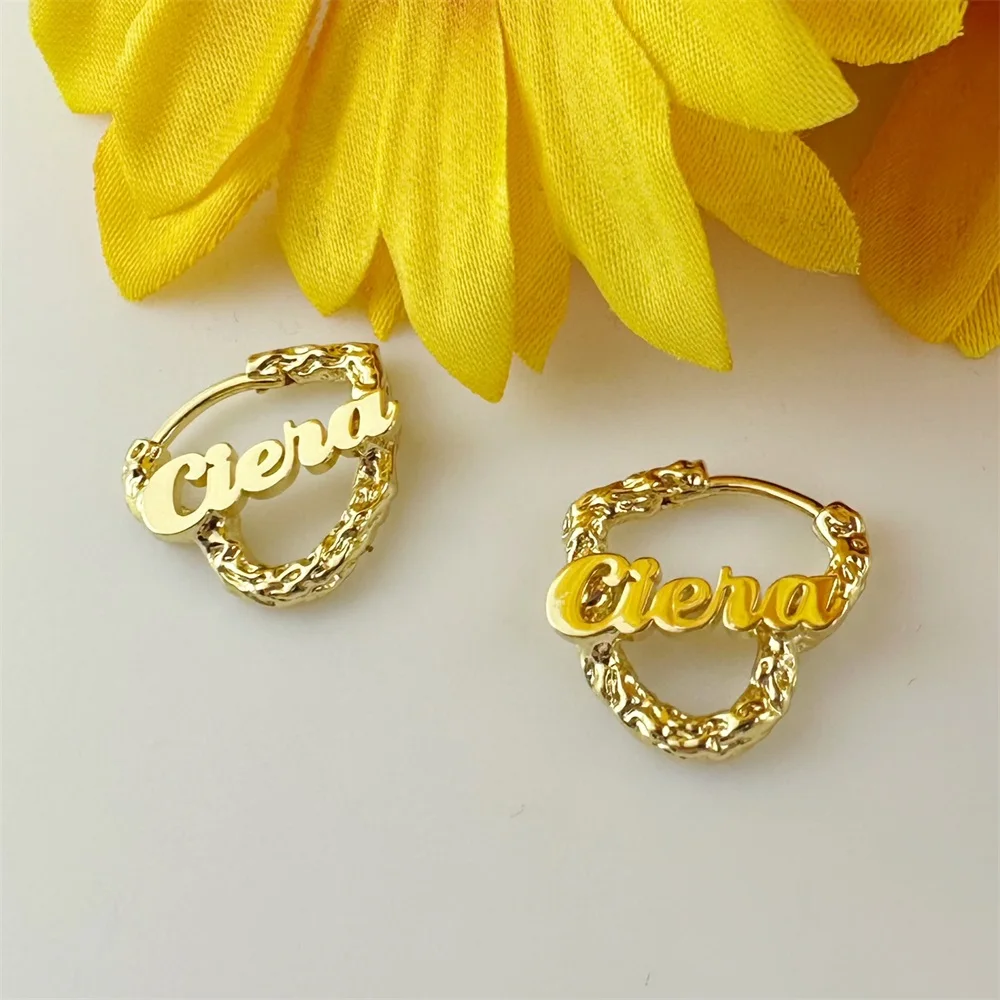 Lateefah OEM 18K Gold Stainless Steel Heart Hoop Earring Custom Name Letter Personalized Earrings