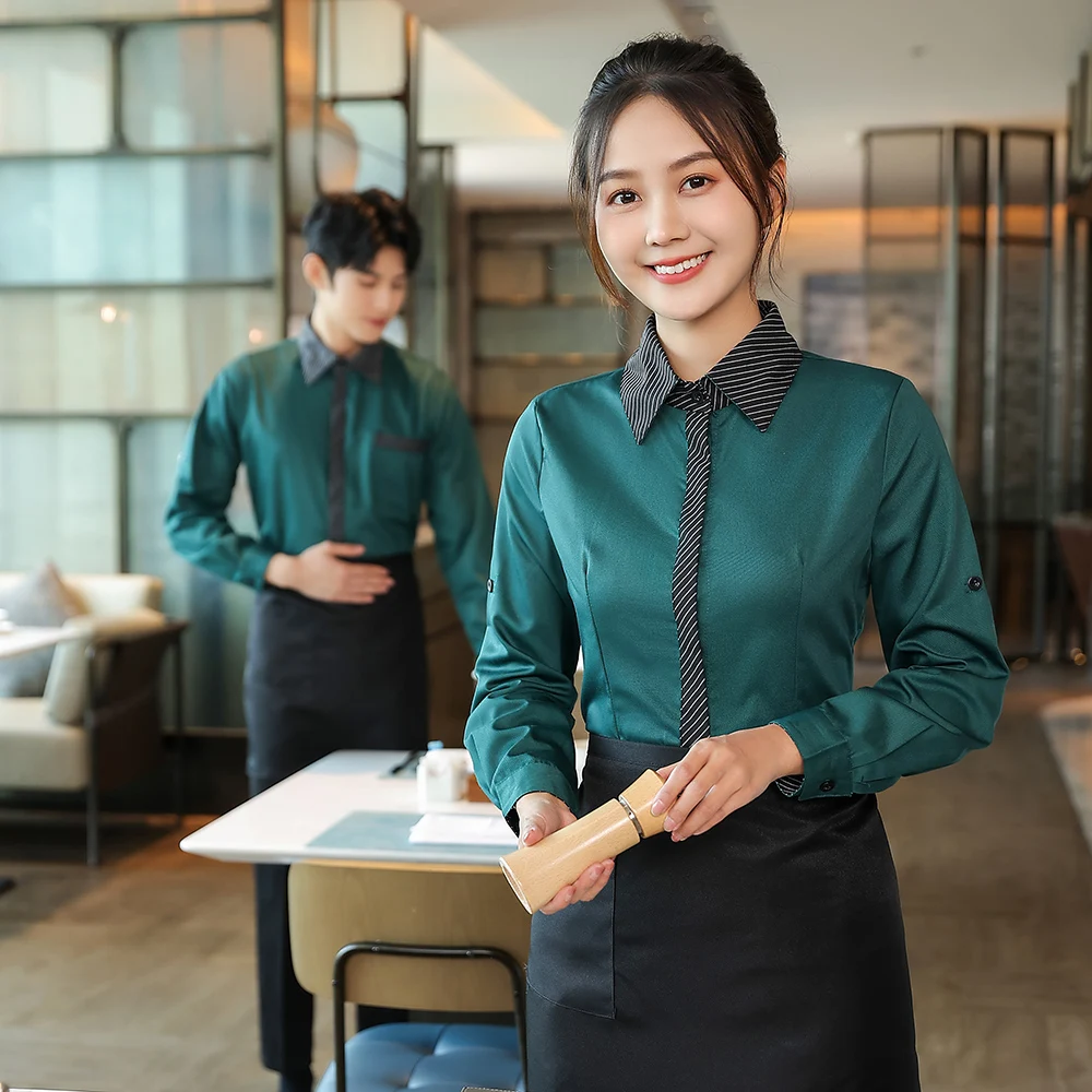 restaurant uniforms dress coffee bar work shirt long sleeve waiter and waitress clothes wholesale