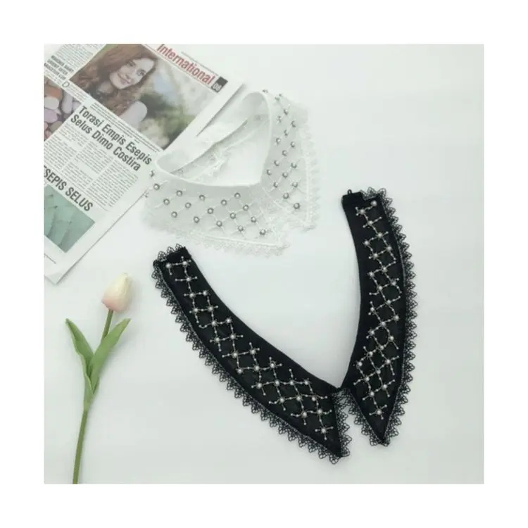 Factory Direct Selling New Women Lace Pearl Big Pointed Detachable Shirt Fake Collar