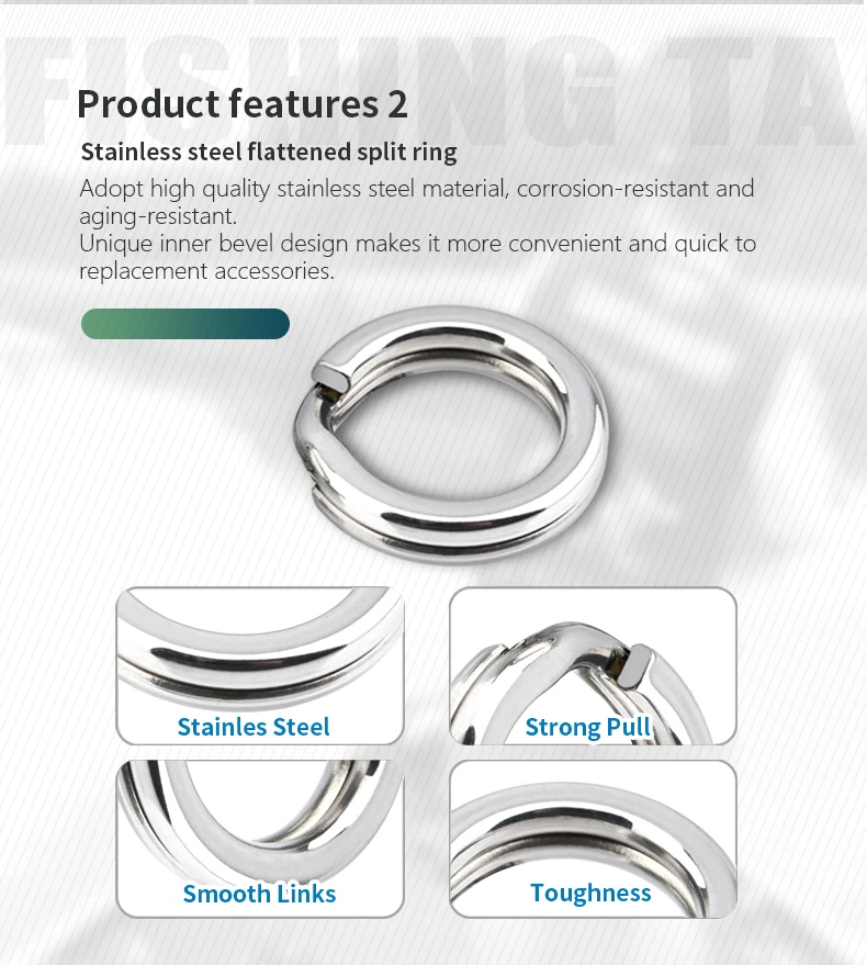 YONGMIAO Super Strong Fishing Split Ring Stainless Steel Lure Rings Heavy Duty Flattened Saltwater Terminal Tackles Connectors