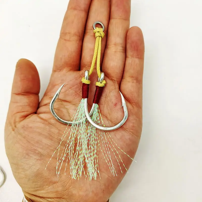 Addictpro wholesale manual binding jigging assist hooks double hook with bright silk double hook 1/0-11/0