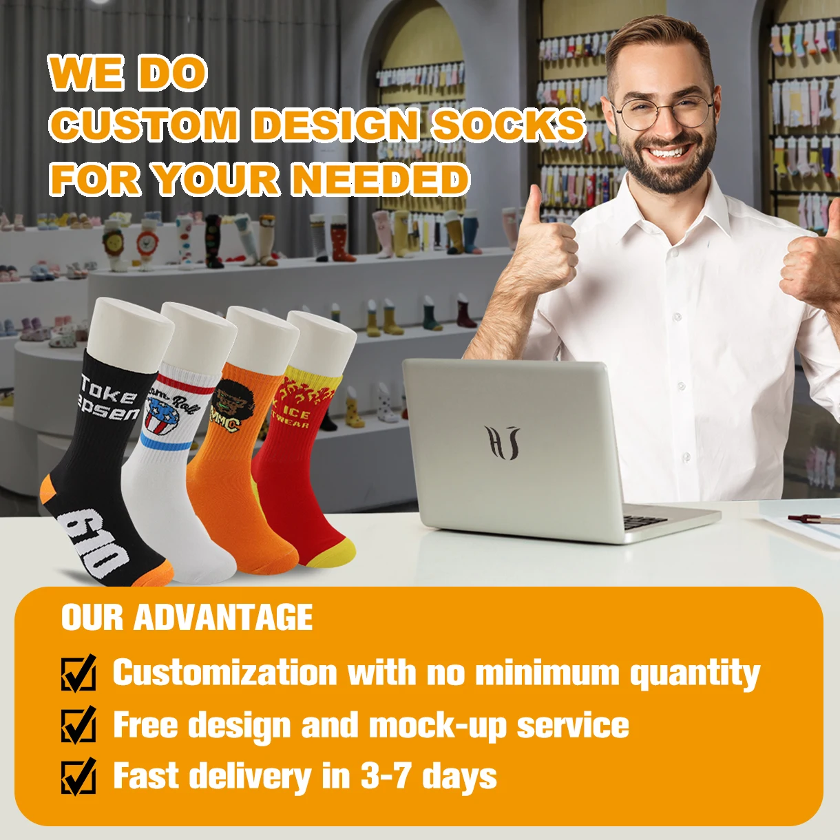 FREE DESIGN & MOCKUP Custom Design Socks Manufacturers Custom Logo Sock Breathable Cotton Custom Men Socks