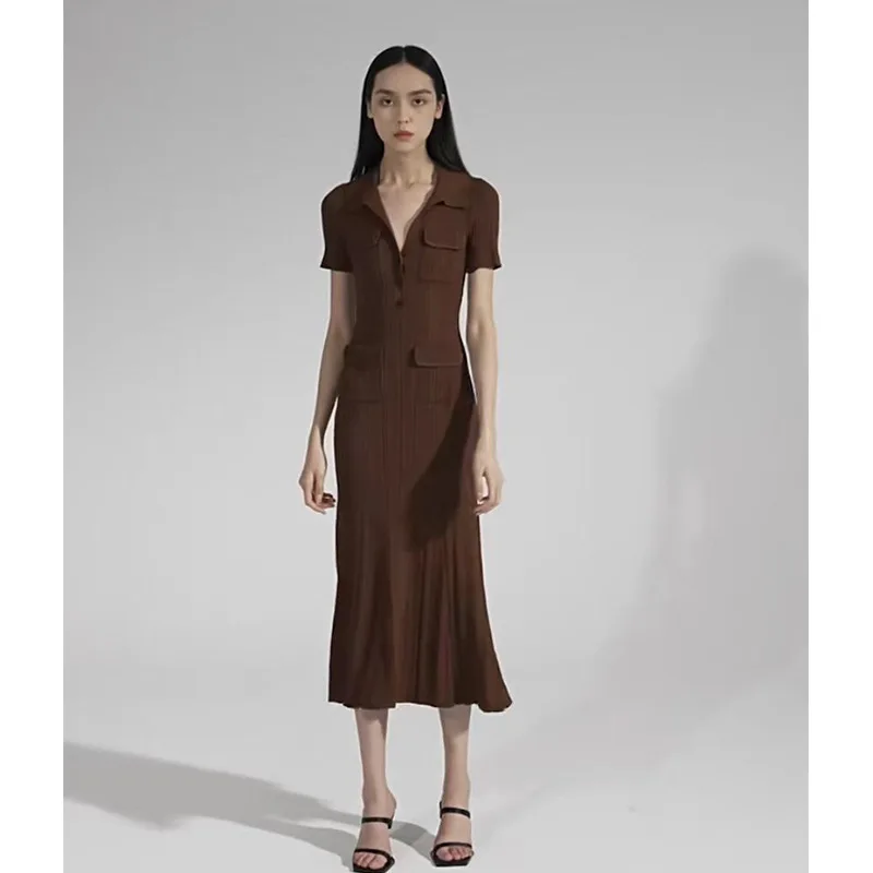 BetterGirl 2023 autumn new caramel coffee midriff outfit short sleeve knit dress elegant dresses for women