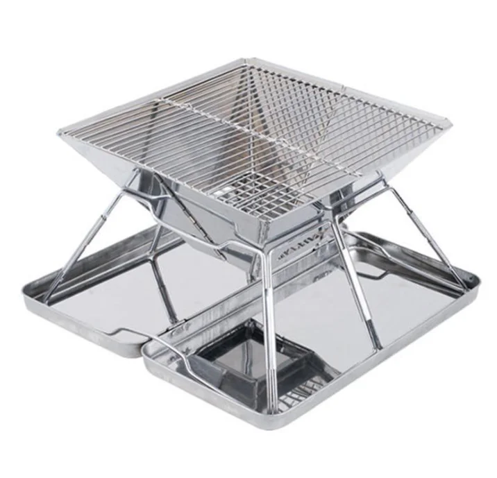 Stainless Steel Folding Grill Barbecue Outdoor Campfire Portable Barbecue Grill Firewood Stove Incinerator BBQ Charcoal Oven