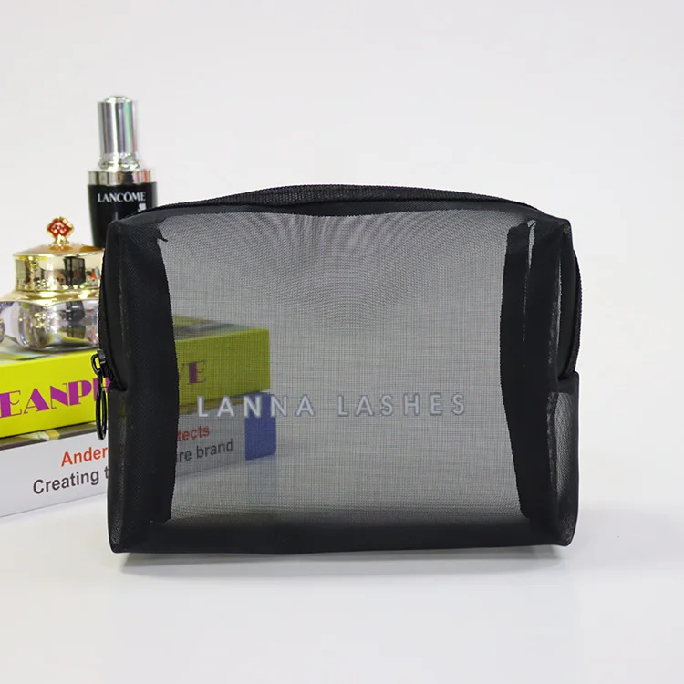 Оптовая продажа, многоразовая черная нейлоновая косметичка на молнии с логотипом на заказ
