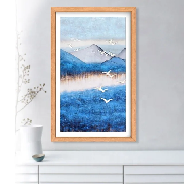 Private gallery Android Wifi 32 inch Digital Photo picture smart Frame With wooden frame And Weather Station