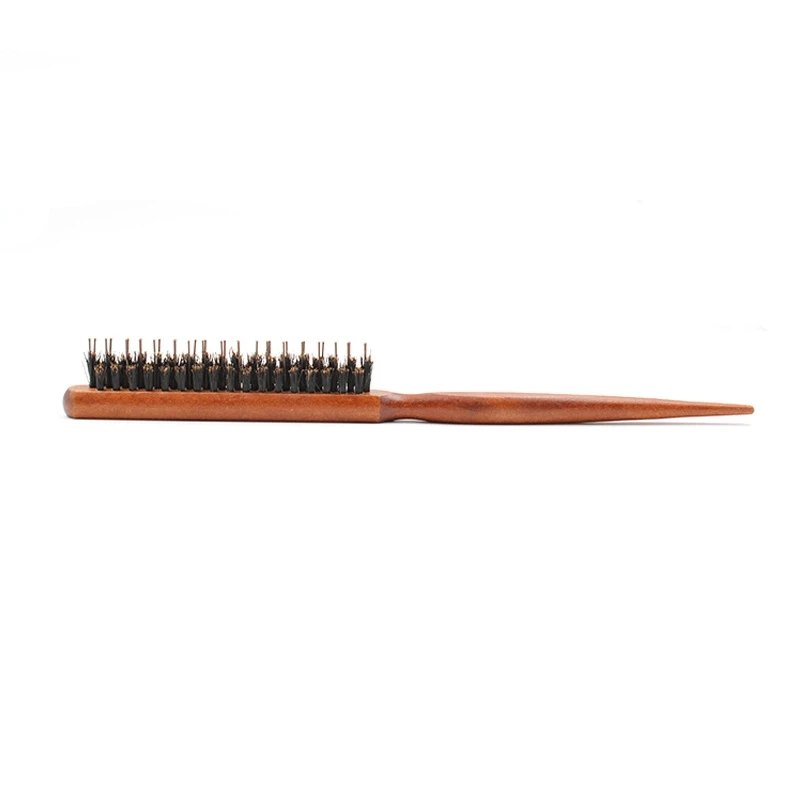 Eco-friendly Wood Nylon Bristle Fluffy Styling Brush 3 Rows Evening Makeup Brush Rat Tail Comb Scalp Massager Hairdressing Brush