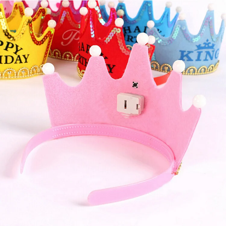 Custom disposable lighting happy birthday tiara crown birthday paper hat happy birthday hat