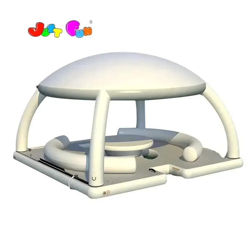 Popular Leisure water floating island with tent Inflatable water game floating party