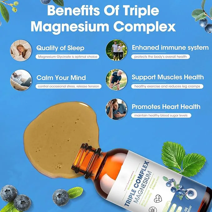 Triple Magnesium Complex Drops Magnesium Sodium Dietary Fiber Blend for Sleep Muscle Bone Mood Magnesium Liquid Drops