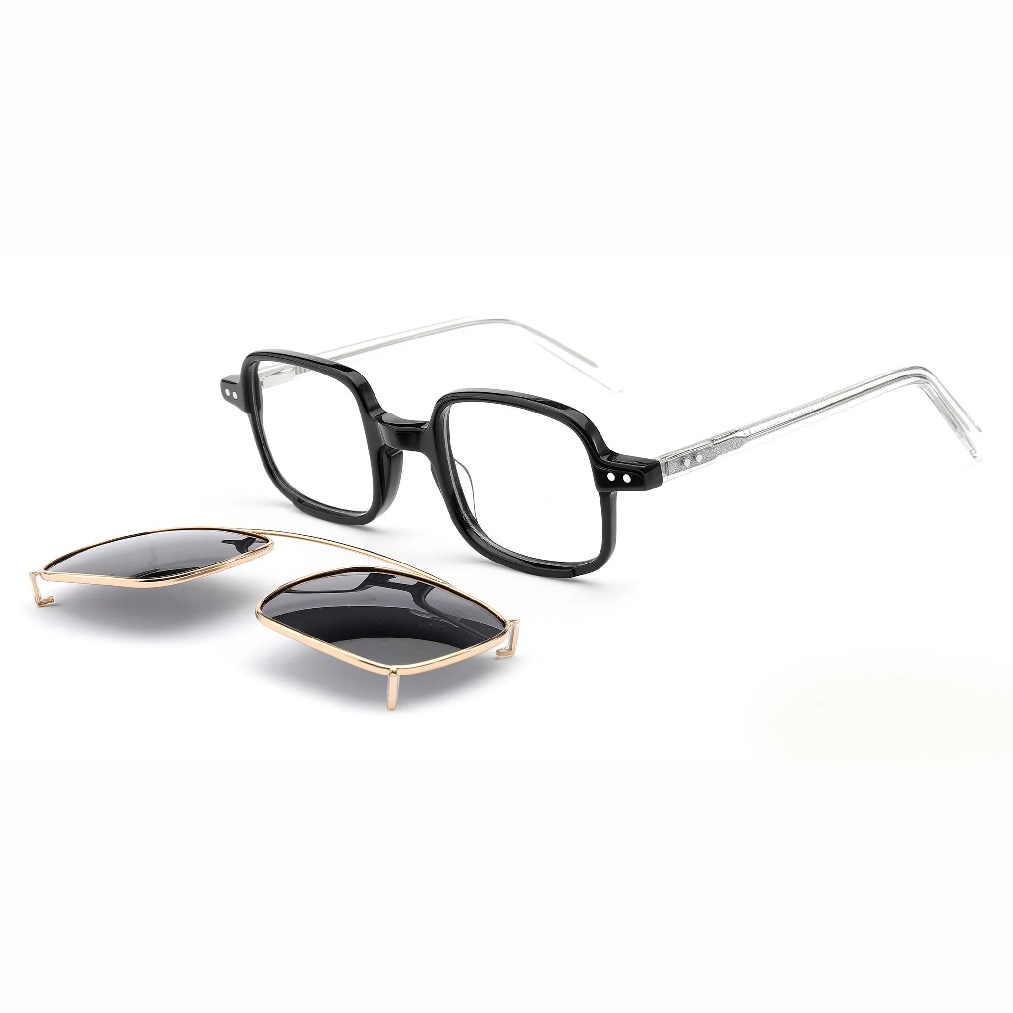 Retro Rectangle 0.74 TAC Polarized Acetate and Metal Clip on Sunglasses Shades Custom Logo