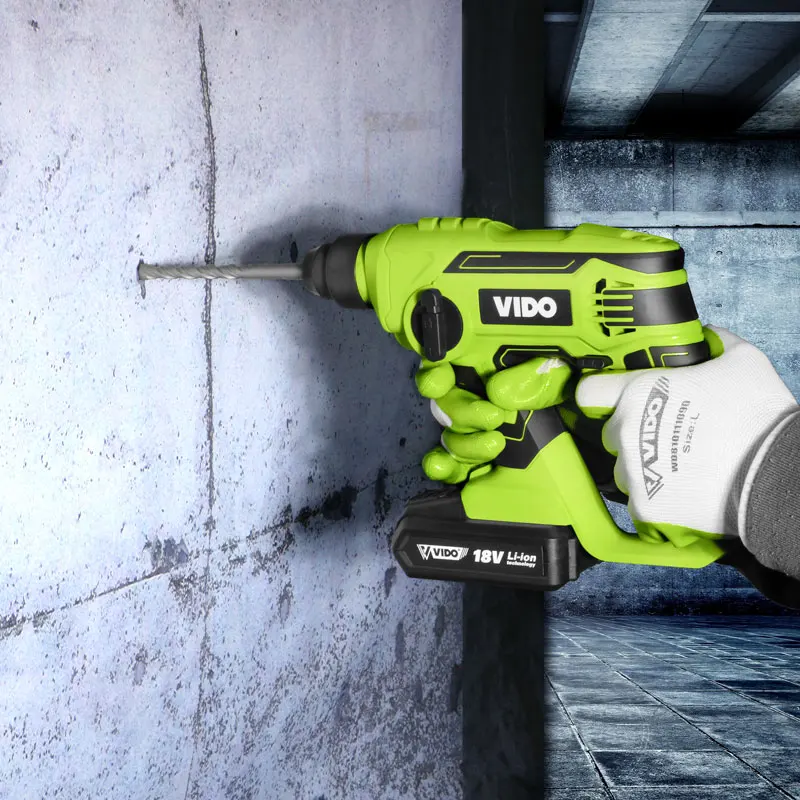 VIDO Industrial quality 18v 2Ah rechargeable Li-ion battery cordless rotary power tool hammer drill Battery powered tools