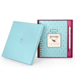 Индивидуальная печать бумажных духов, Роскошная золотая фольга в твердом переплете, женские спиральные блокноты формата A5 для журнала с ручкой и ожерельем, подарочный набор