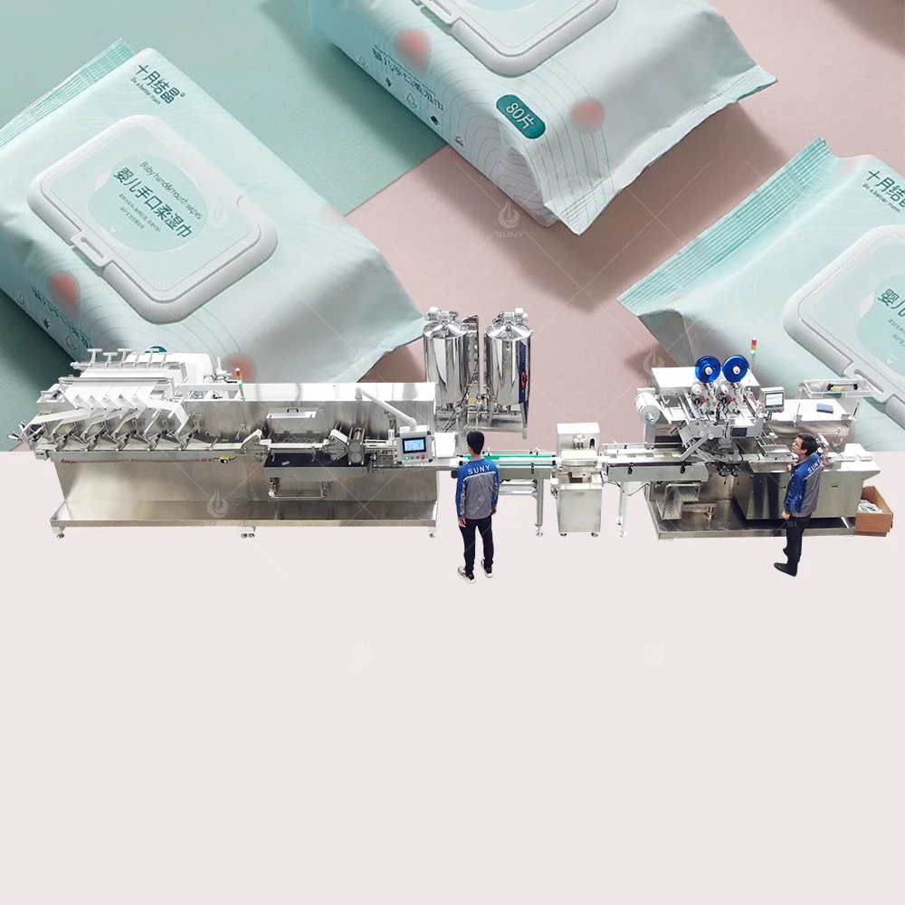 Full Automatic 50Pcs Package Wet Wipes Raw Material Manufacturing Machinery Cleaning Wipes Equipment Supplier