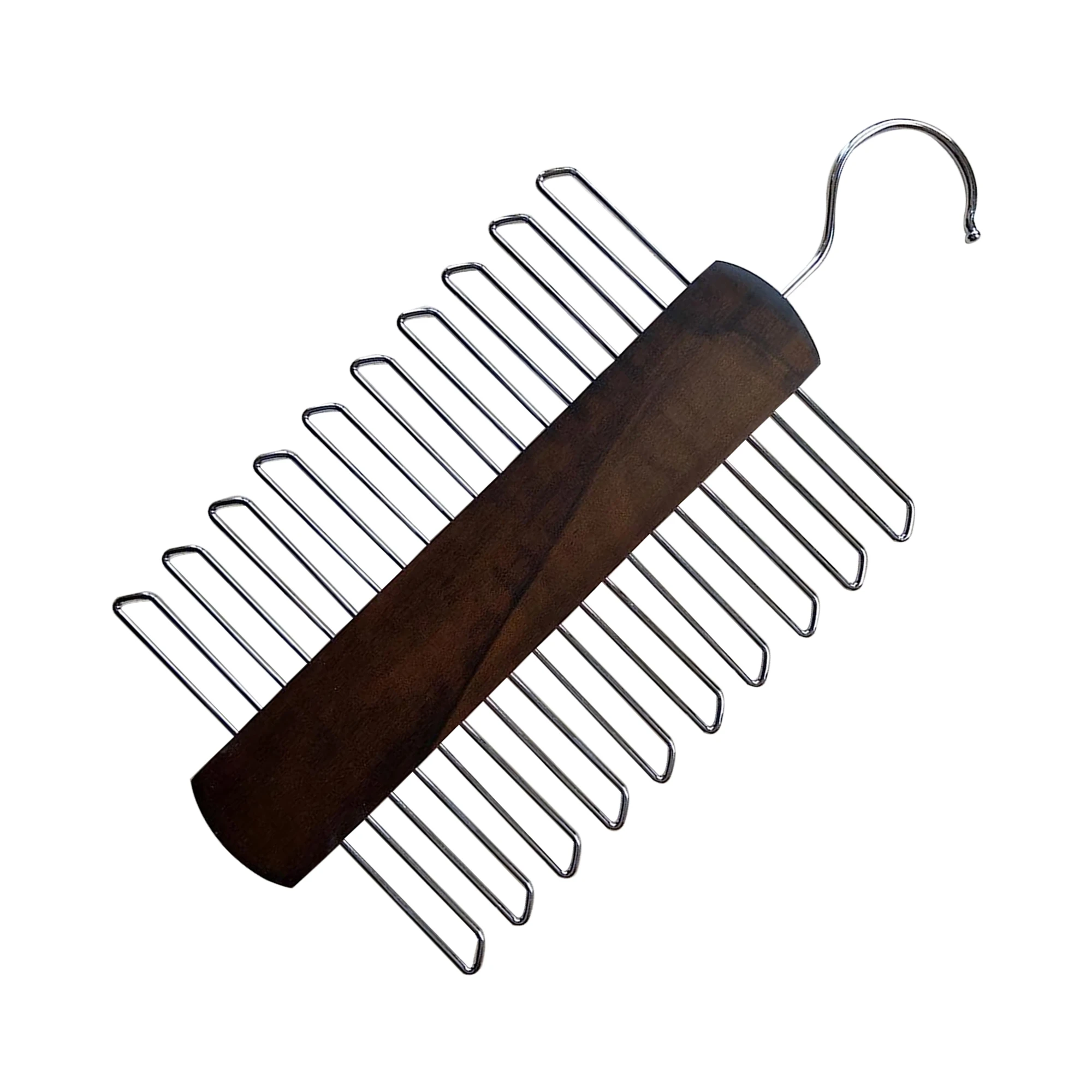 Premium Wooden Necktie and Belt Hanger Center Organizer and Storage Rack with a Non-Slip 20 Hooks