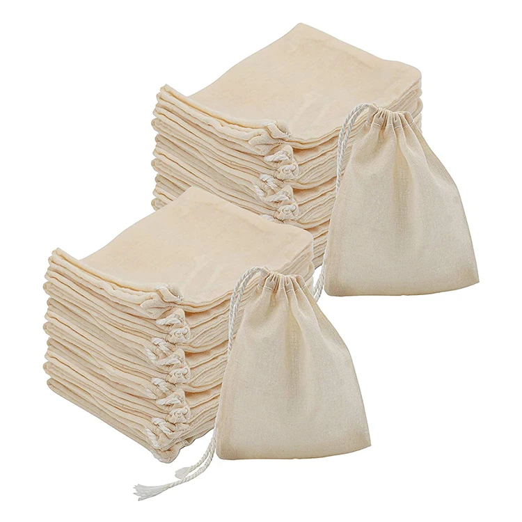 Custom Gift Muslin Canvas Oganic Cotton Drawstring Bag Muslin drawstring pouch bag for gifts packaging Muslim Drawstring Bag