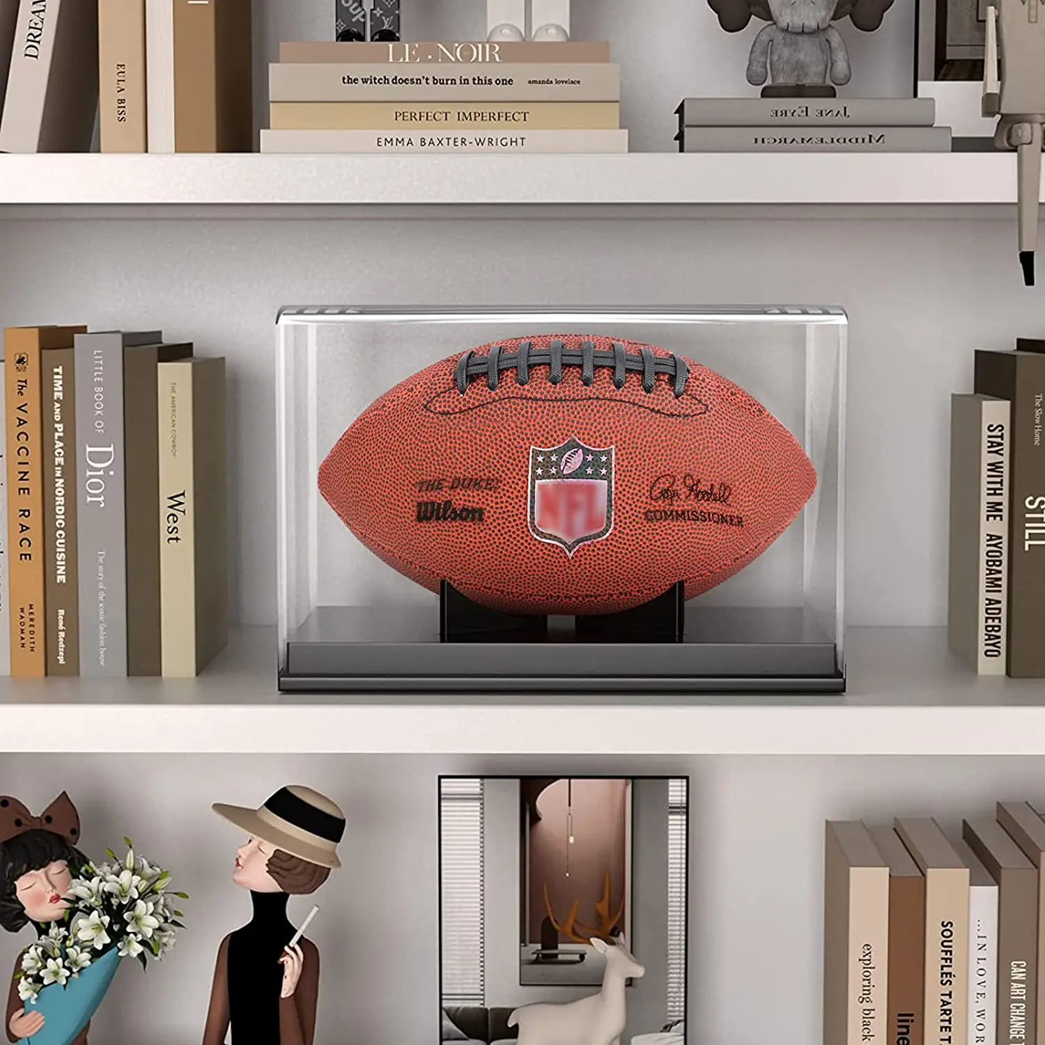Football Display Case Full Size, Football Case Display Case with Removable Football Stand No Assembly Required Acrylic