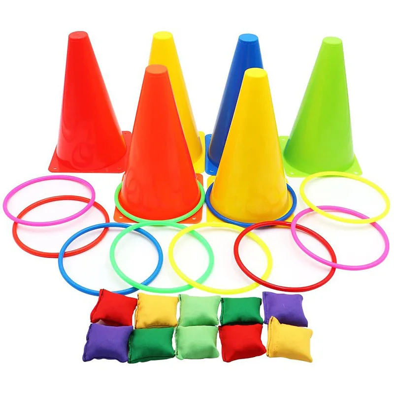 multi Ring Toss game set soccer training agility marker cones Agility 10 bean bag 10Ring Toss  6Cone training equipment