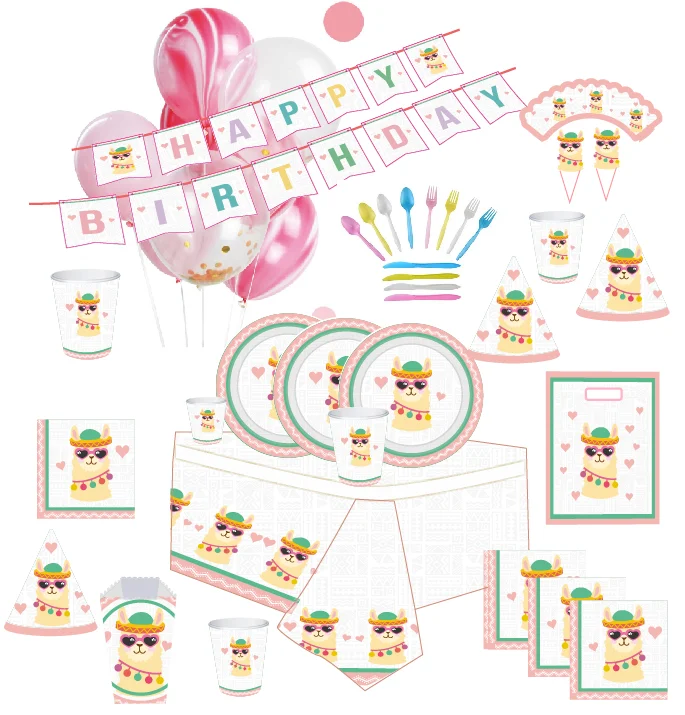 Лама день рождения поставки Красивая партия декоры одноразовые посуда для девочек-служит 16 Decoracion Fiesta