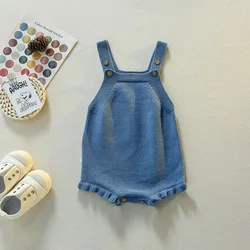 New White Newborn Toddler Spring Summer Sleeveless Sweaters Crawl Clothes Cute 100% Cotton Baby Knitted Romper(Old) With Buttons