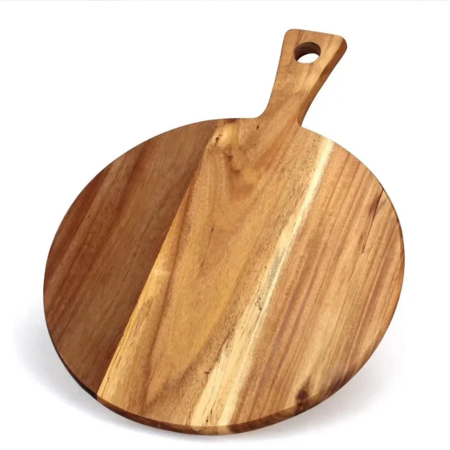 Wholesale Vintage Round Shape Wooden Pizza Cutting Serving Board Plate Peel Tray