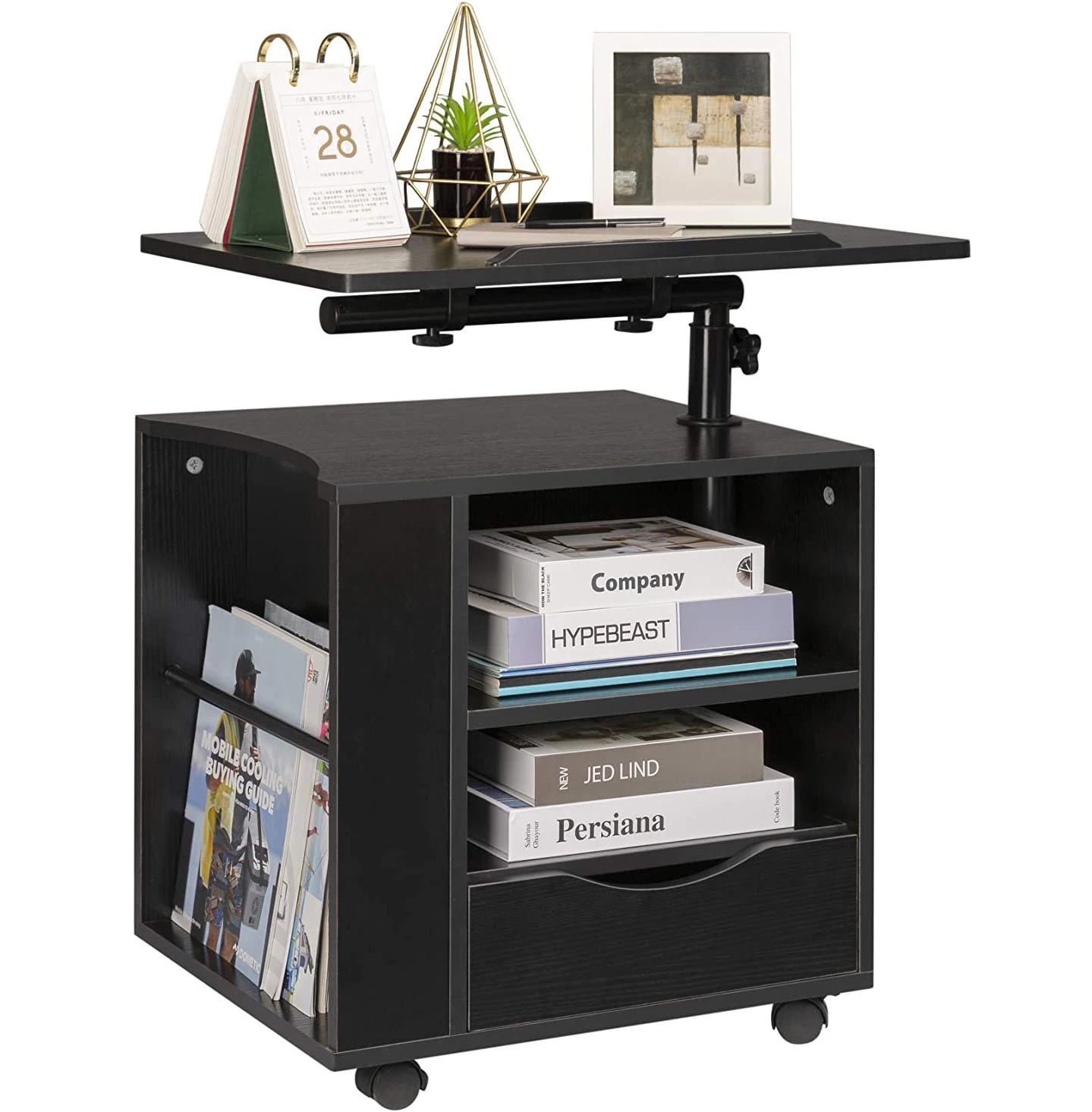 Multi-Functional Wooden Bedside Table Height Adjustable & 360 Rotation Table top Rolling Laptop Desk Computer Table