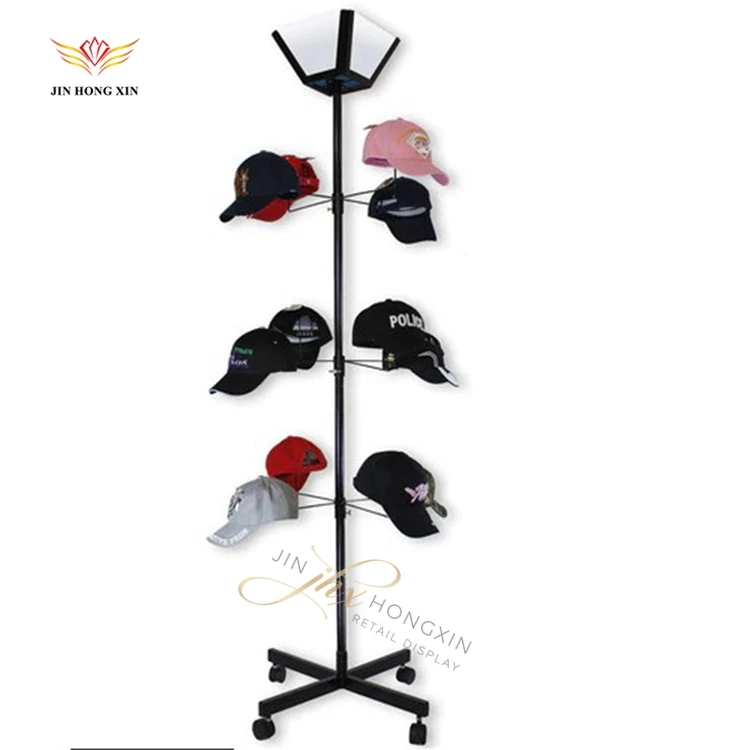 Custom retail free rack wig hard promote in flat cowboy baseball metal stand hat display shelf