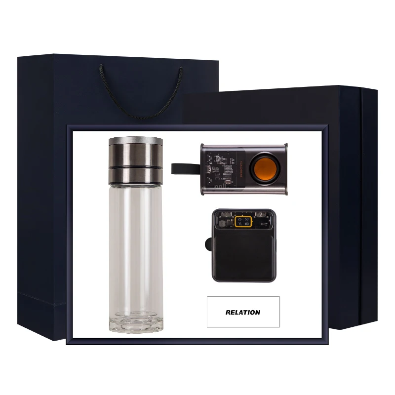 Business Vip Client Glass flask  bluetooth speaker  power bank 3 Pieces in 1 corporate Gift Set