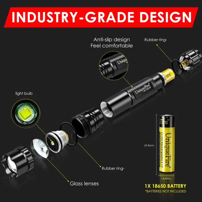 UniqueFire 501F White 10W LED hunting lamp flashlight outdoor zoomable light