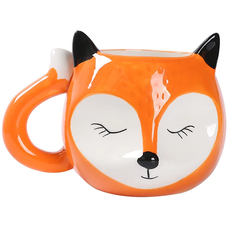 Drinkware 3d Cartoon Custom Cute Fox Cup Animal Shape Coffee Supplier High Quality Vintage Ceramic Mug