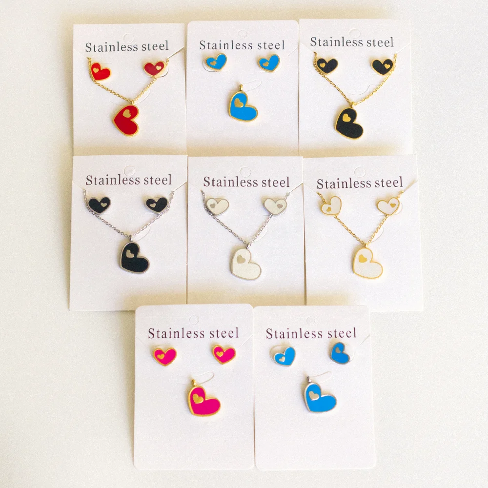 Fashion Jewelry Hot Sale Women Girl Non Tarnish 316l Stainless Steel Heart Gold Plated Jewelry Sets Custom Kid Jewelry Set