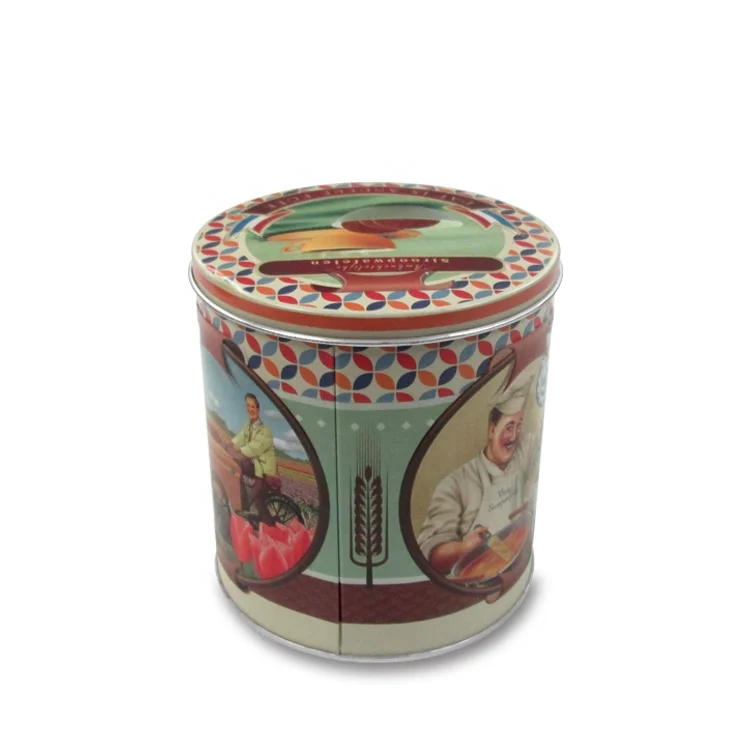 Round Shape Cheap Cookie Tins Each Tin Box in a Poly Bag, Proper Quantity Into an Exporter Carton. Tinplate Recycled Materials