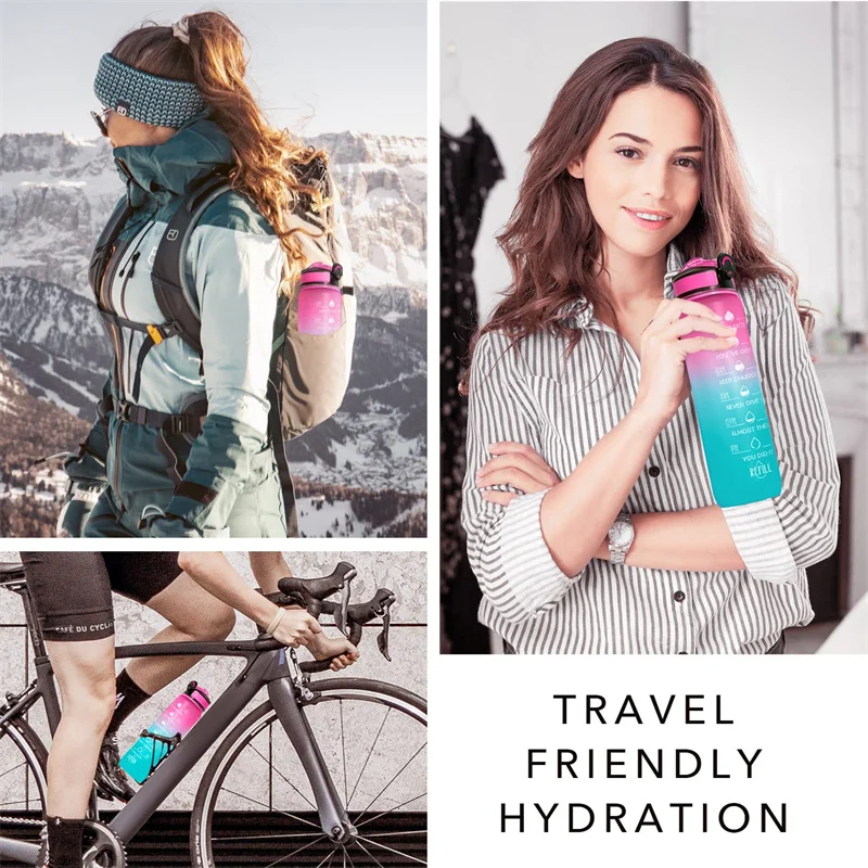 Leakproof  Motivational Drinking Fitness Gym Outdoor With Times To Drink And Straw Water Bottle