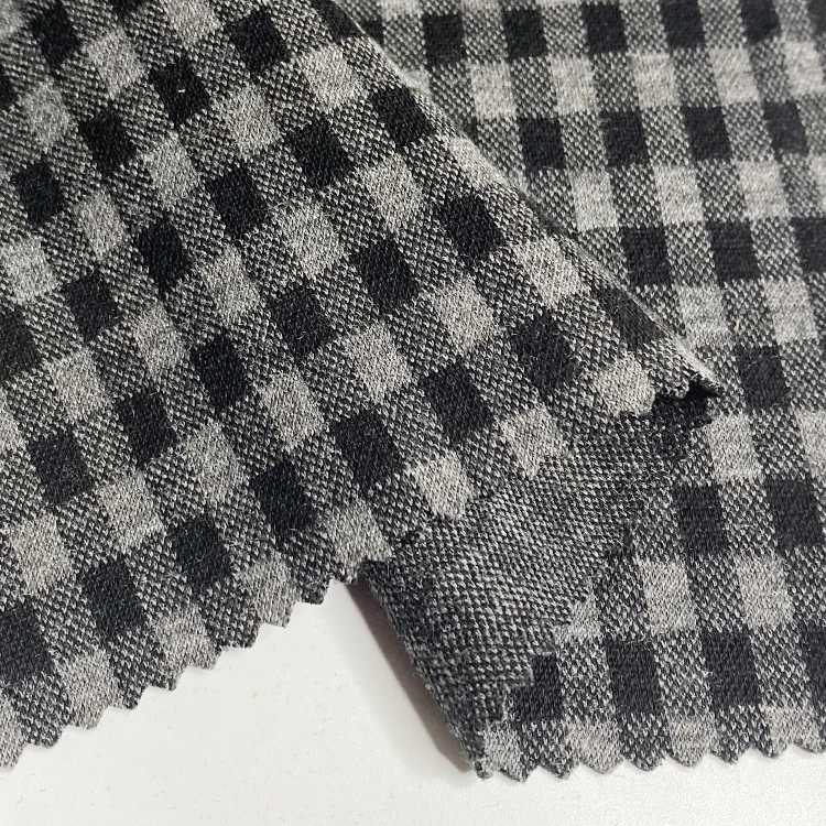 Veste en polyester rayonne et spandex, materiel tricote avec motif vichy, 341 gsm pour manteau habille et pantalons