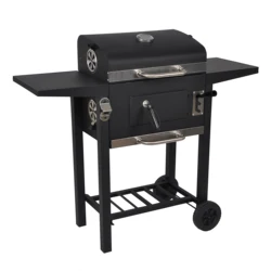 SEJR Charcoal BBQ Grill Trolley Food Smoker Barbeque Grill Outdoor with Double Side Table