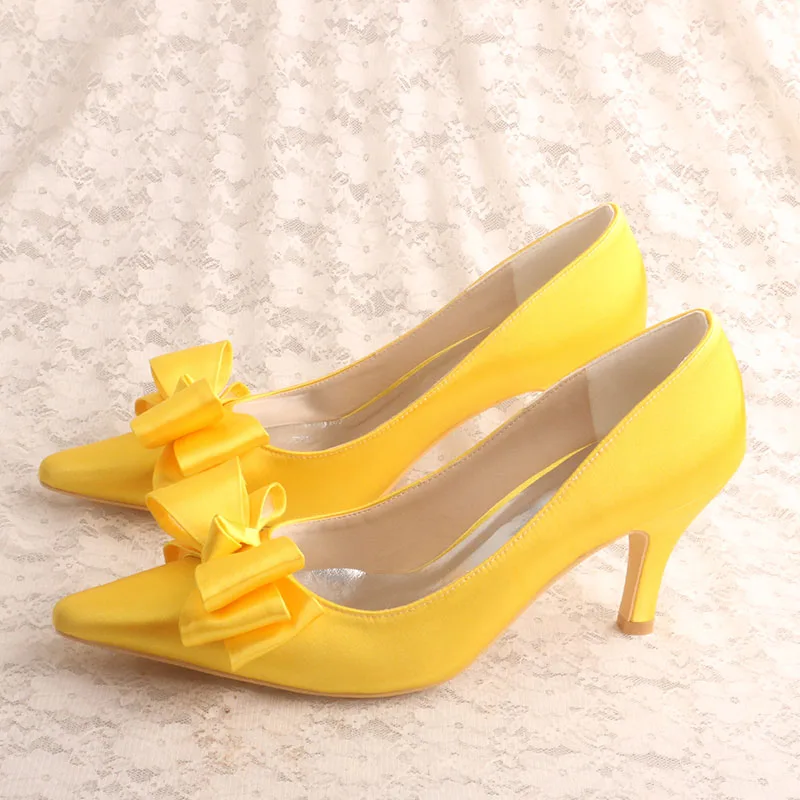 White Mid Heel Shoes Woman with Big Bows