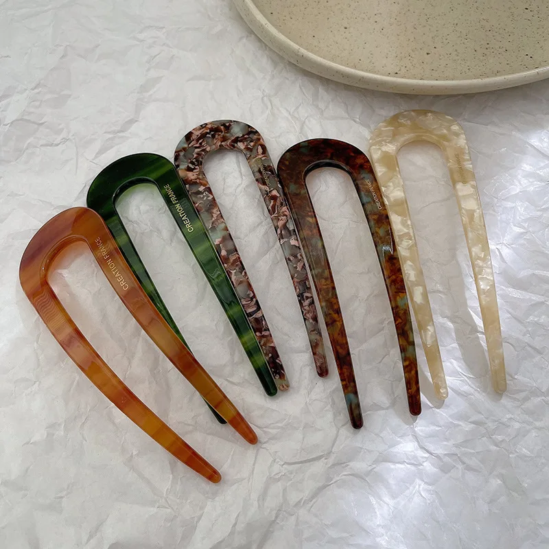 SongMay Wholesale 13.5cm Thickness Tortoiseshell Marble French Hair Pins Accessories Women Acetate U Shaped Hair Forks Sticks