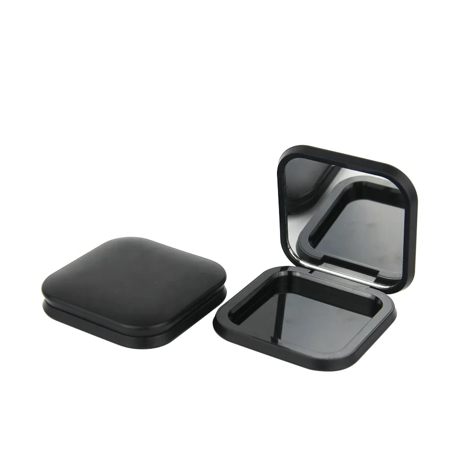 Черная пустая пластиковая косметическая коробка для макияжа, компактный Магнитный Квадратный Контейнер с зеркалом