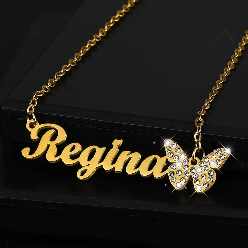 New product listing European and American DIY letter name stainless steel full diamond butterfly personalized jewelry