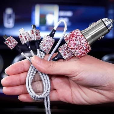 Кристалл Алмазные Стразы автомобильный бытовой мобильный телефон 2 USB Быстрая зарядка Прикуриватель кабель для передачи данных от 1 до 3 сплав зарядное устройство