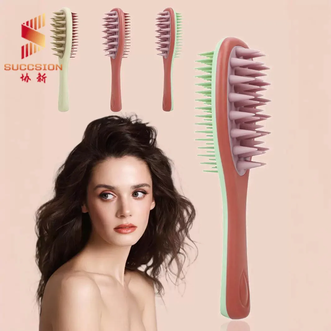 New multi-color double-sided hair brush with silicone and nylon teeth for smoothing hair and massaging scalp comb