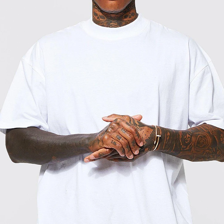 Custom High Quality Men Mock Neck Plus size T-Shirt 100% Cotton Heavyweight Luxury Drop Shoulder Blank T-Shirt For Men