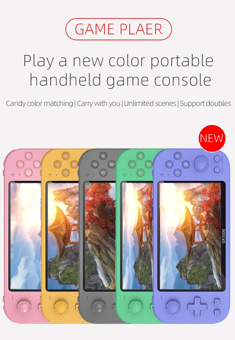 2023 New GR3000 Retro Game Console 5.1inch Handheld Console 8G Video Consolas Game Player Support Double Players